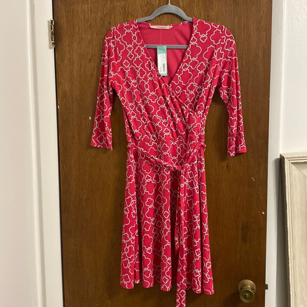 Stitch Fix Geo Cube Jersey Faux Wrap Dress Size Medium in Dark Pink 35987-702B